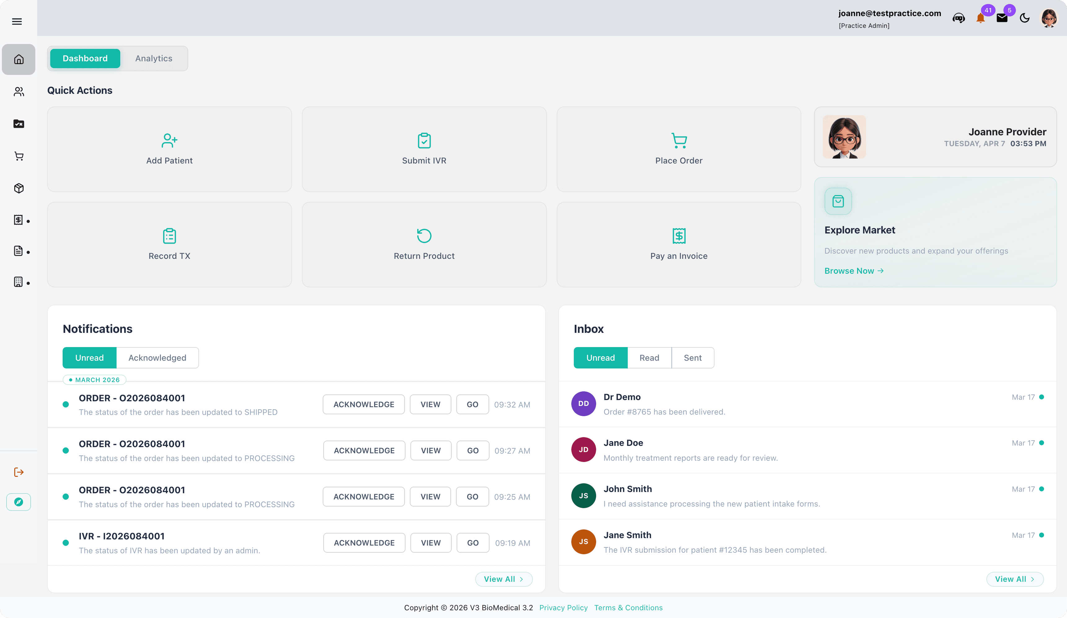 V3 Platform dashboard